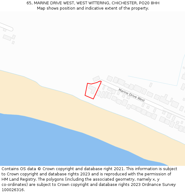 65, MARINE DRIVE WEST, WEST WITTERING, CHICHESTER, PO20 8HH: Location map and indicative extent of plot