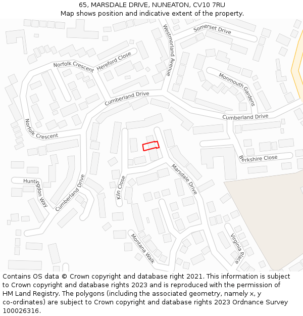 65, MARSDALE DRIVE, NUNEATON, CV10 7RU: Location map and indicative extent of plot