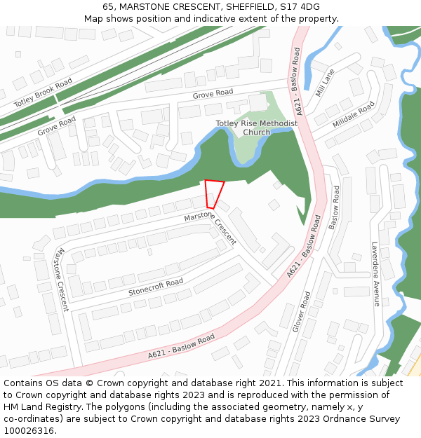 65, MARSTONE CRESCENT, SHEFFIELD, S17 4DG: Location map and indicative extent of plot