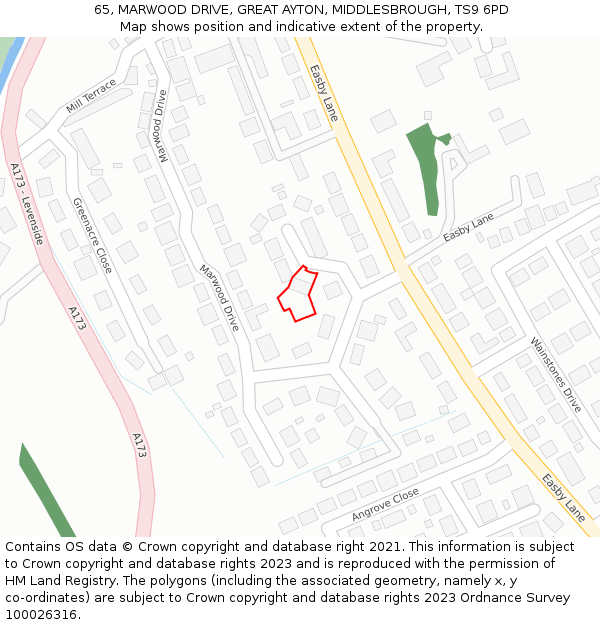 65, MARWOOD DRIVE, GREAT AYTON, MIDDLESBROUGH, TS9 6PD: Location map and indicative extent of plot