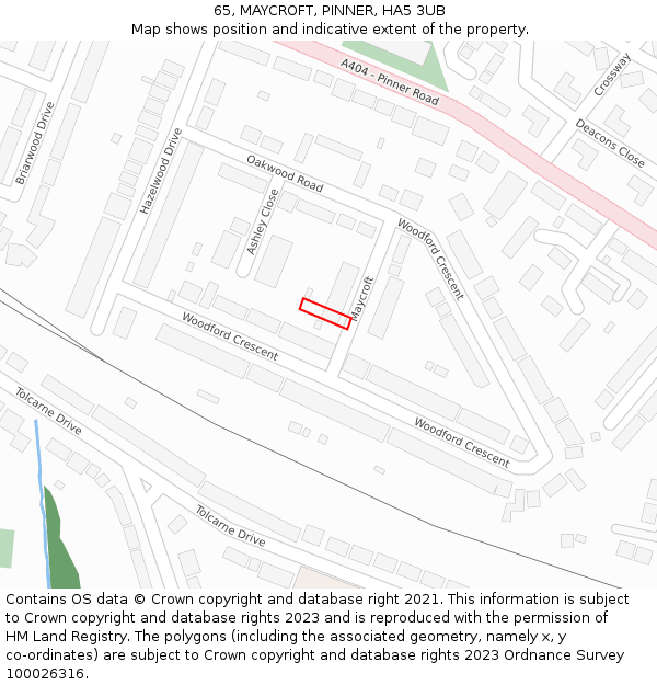 65, MAYCROFT, PINNER, HA5 3UB: Location map and indicative extent of plot