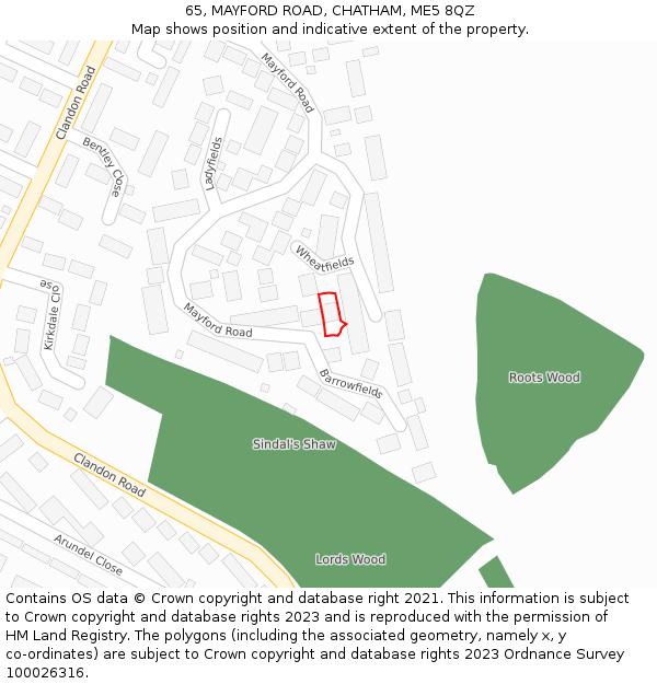 65, MAYFORD ROAD, CHATHAM, ME5 8QZ: Location map and indicative extent of plot