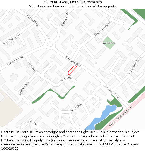 65, MERLIN WAY, BICESTER, OX26 6YG: Location map and indicative extent of plot