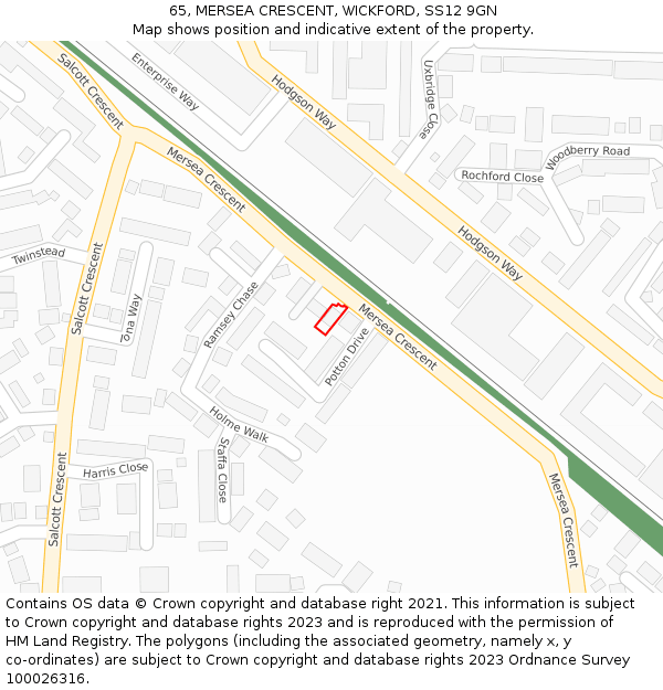 65, MERSEA CRESCENT, WICKFORD, SS12 9GN: Location map and indicative extent of plot