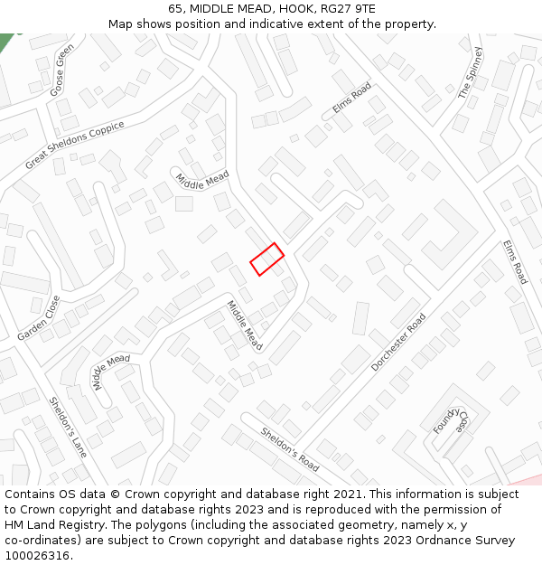 65, MIDDLE MEAD, HOOK, RG27 9TE: Location map and indicative extent of plot