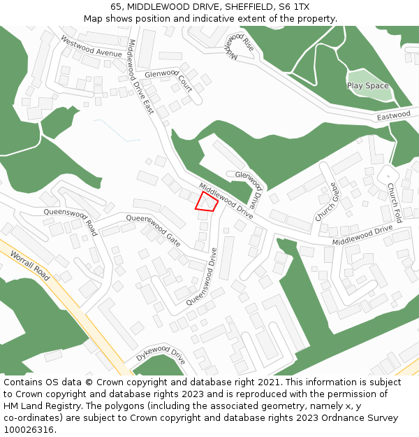 65, MIDDLEWOOD DRIVE, SHEFFIELD, S6 1TX: Location map and indicative extent of plot
