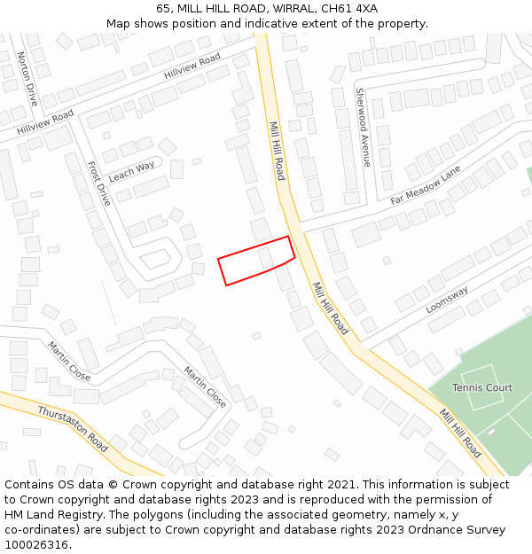 65, MILL HILL ROAD, WIRRAL, CH61 4XA: Location map and indicative extent of plot
