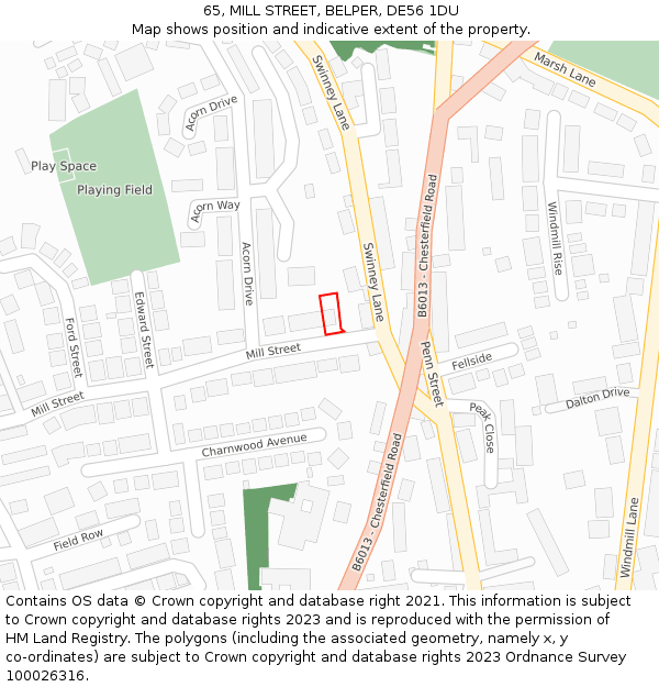 65, MILL STREET, BELPER, DE56 1DU: Location map and indicative extent of plot
