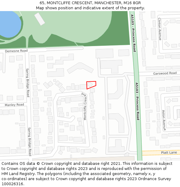 65, MONTCLIFFE CRESCENT, MANCHESTER, M16 8GR: Location map and indicative extent of plot