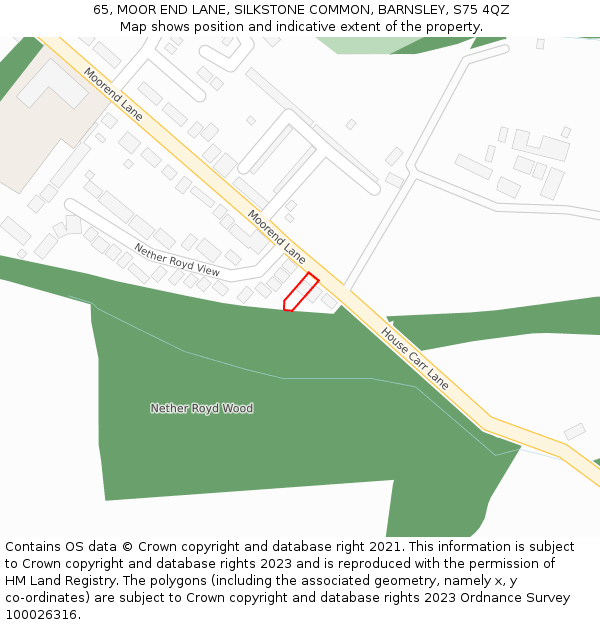 65, MOOR END LANE, SILKSTONE COMMON, BARNSLEY, S75 4QZ: Location map and indicative extent of plot