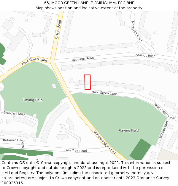 65, MOOR GREEN LANE, BIRMINGHAM, B13 8NE: Location map and indicative extent of plot