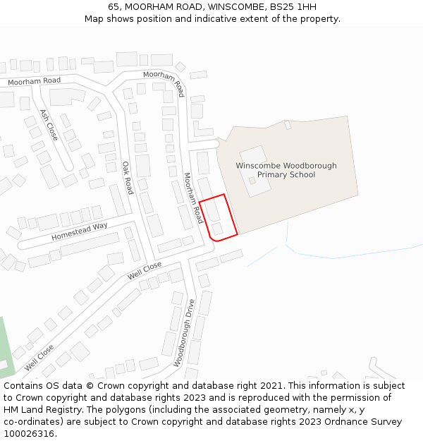 65, MOORHAM ROAD, WINSCOMBE, BS25 1HH: Location map and indicative extent of plot