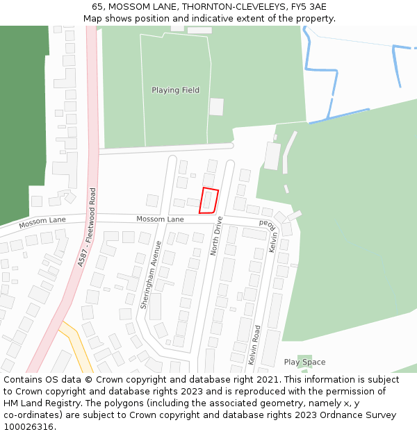 65, MOSSOM LANE, THORNTON-CLEVELEYS, FY5 3AE: Location map and indicative extent of plot