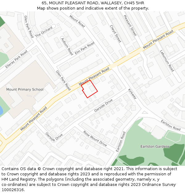 65, MOUNT PLEASANT ROAD, WALLASEY, CH45 5HR: Location map and indicative extent of plot