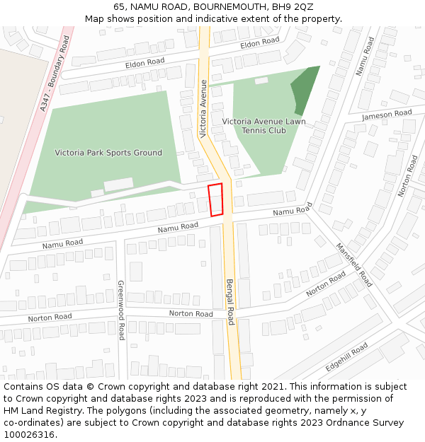 65, NAMU ROAD, BOURNEMOUTH, BH9 2QZ: Location map and indicative extent of plot