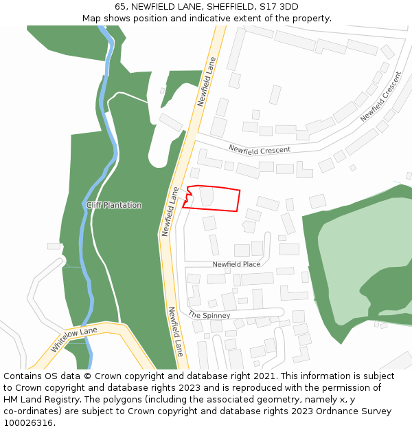 65, NEWFIELD LANE, SHEFFIELD, S17 3DD: Location map and indicative extent of plot