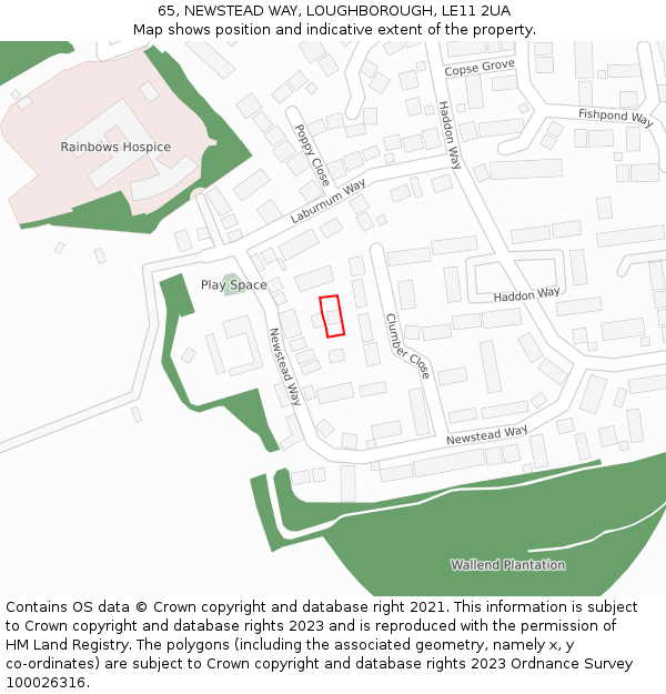 65, NEWSTEAD WAY, LOUGHBOROUGH, LE11 2UA: Location map and indicative extent of plot
