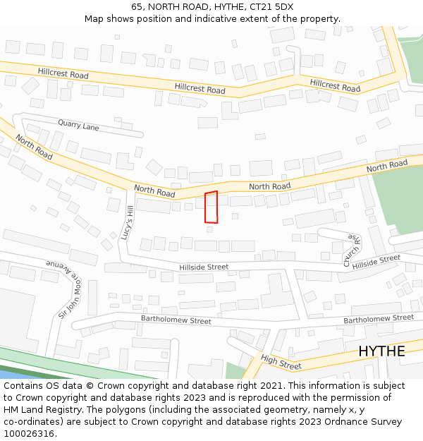 65, NORTH ROAD, HYTHE, CT21 5DX: Location map and indicative extent of plot