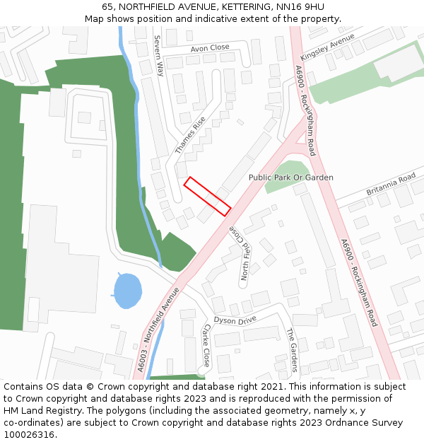 65, NORTHFIELD AVENUE, KETTERING, NN16 9HU: Location map and indicative extent of plot