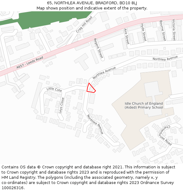 65, NORTHLEA AVENUE, BRADFORD, BD10 8LJ: Location map and indicative extent of plot
