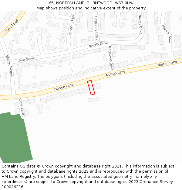 65, NORTON LANE, BURNTWOOD, WS7 0HW: Location map and indicative extent of plot