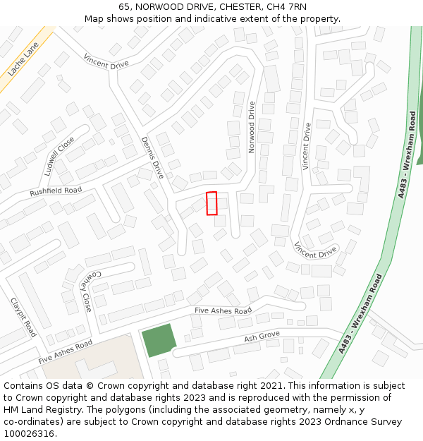65, NORWOOD DRIVE, CHESTER, CH4 7RN: Location map and indicative extent of plot