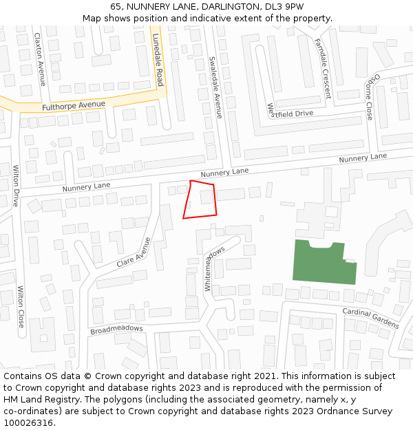 65, NUNNERY LANE, DARLINGTON, DL3 9PW: Location map and indicative extent of plot