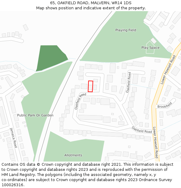 65, OAKFIELD ROAD, MALVERN, WR14 1DS: Location map and indicative extent of plot