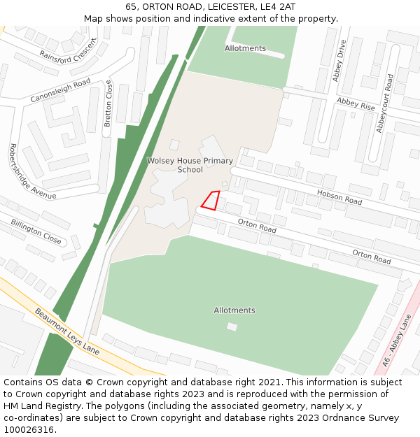 65, ORTON ROAD, LEICESTER, LE4 2AT: Location map and indicative extent of plot