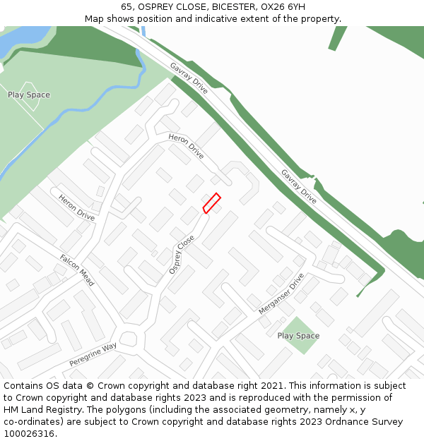 65, OSPREY CLOSE, BICESTER, OX26 6YH: Location map and indicative extent of plot