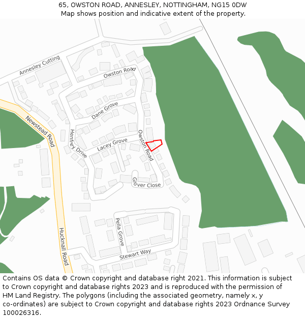 65, OWSTON ROAD, ANNESLEY, NOTTINGHAM, NG15 0DW: Location map and indicative extent of plot