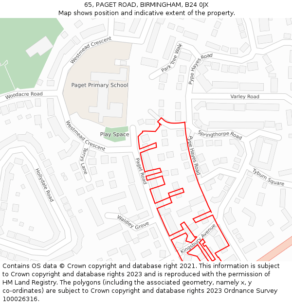 65, PAGET ROAD, BIRMINGHAM, B24 0JX: Location map and indicative extent of plot