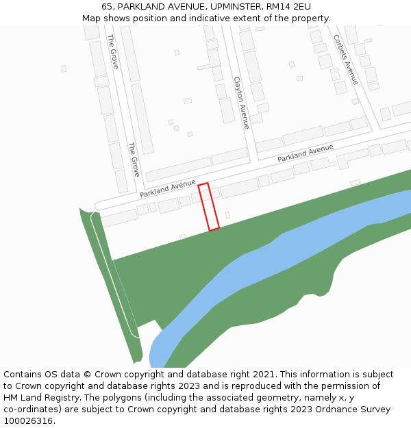 65, PARKLAND AVENUE, UPMINSTER, RM14 2EU: Location map and indicative extent of plot