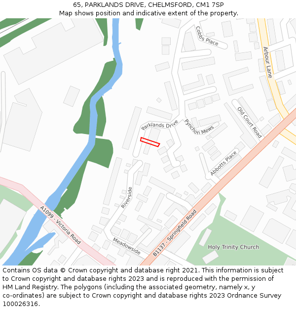 65, PARKLANDS DRIVE, CHELMSFORD, CM1 7SP: Location map and indicative extent of plot