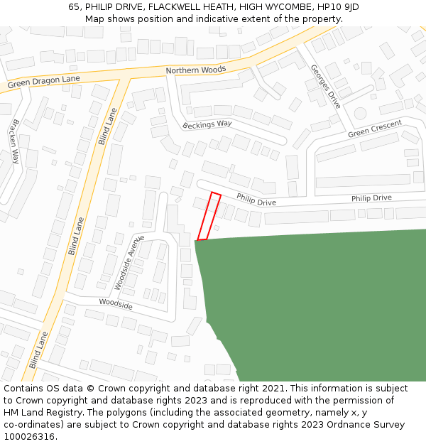 65, PHILIP DRIVE, FLACKWELL HEATH, HIGH WYCOMBE, HP10 9JD: Location map and indicative extent of plot