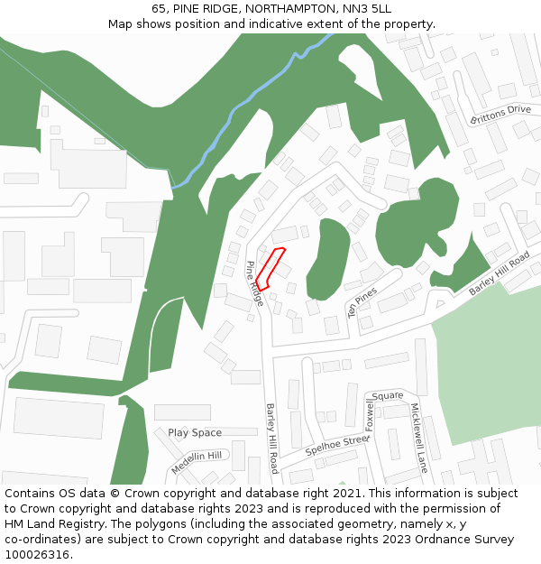 65, PINE RIDGE, NORTHAMPTON, NN3 5LL: Location map and indicative extent of plot