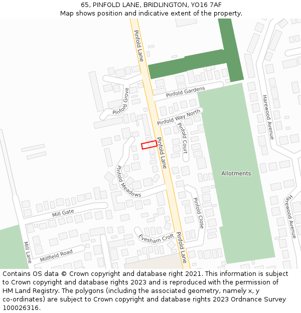 65, PINFOLD LANE, BRIDLINGTON, YO16 7AF: Location map and indicative extent of plot