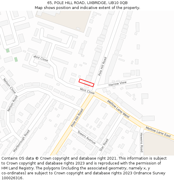 65, POLE HILL ROAD, UXBRIDGE, UB10 0QB: Location map and indicative extent of plot