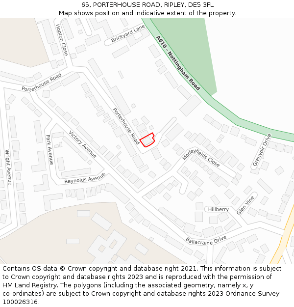 65, PORTERHOUSE ROAD, RIPLEY, DE5 3FL: Location map and indicative extent of plot