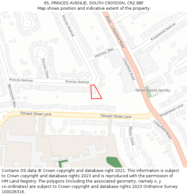 65, PRINCES AVENUE, SOUTH CROYDON, CR2 9BF: Location map and indicative extent of plot