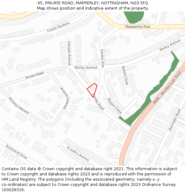 65, PRIVATE ROAD, MAPPERLEY, NOTTINGHAM, NG3 5FQ: Location map and indicative extent of plot