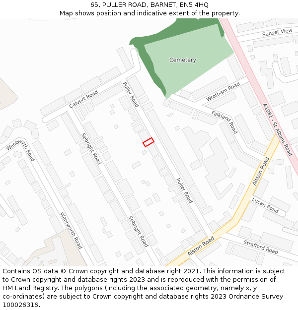 65, PULLER ROAD, BARNET, EN5 4HQ: Location map and indicative extent of plot