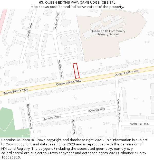 65, QUEEN EDITHS WAY, CAMBRIDGE, CB1 8PL: Location map and indicative extent of plot