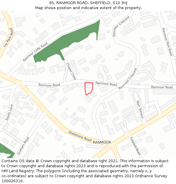 65, RANMOOR ROAD, SHEFFIELD, S10 3HJ: Location map and indicative extent of plot