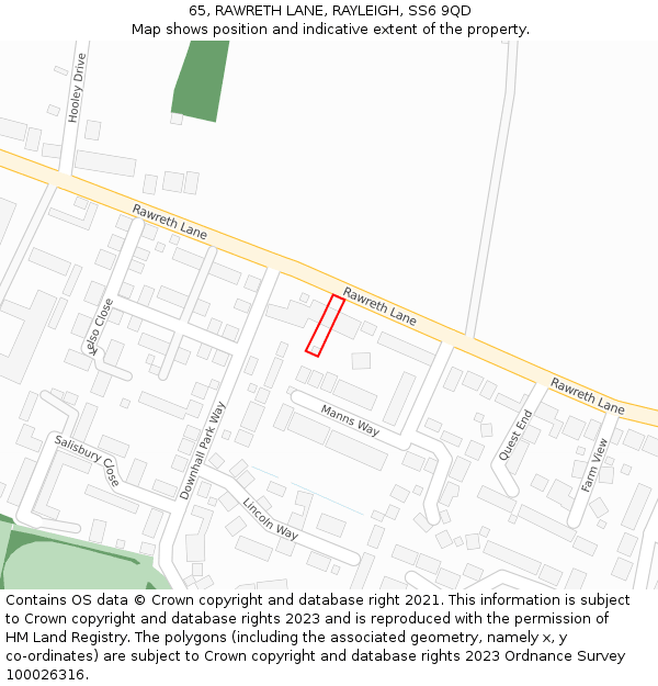 65, RAWRETH LANE, RAYLEIGH, SS6 9QD: Location map and indicative extent of plot