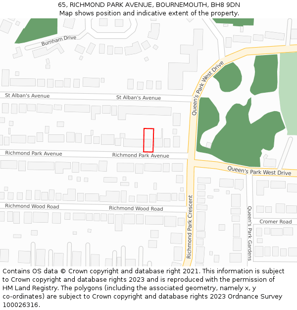 65, RICHMOND PARK AVENUE, BOURNEMOUTH, BH8 9DN: Location map and indicative extent of plot