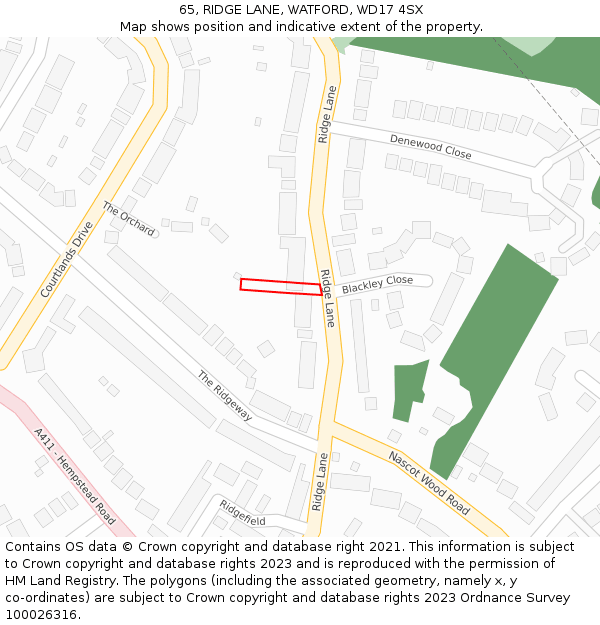 65, RIDGE LANE, WATFORD, WD17 4SX: Location map and indicative extent of plot