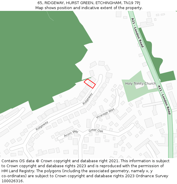 65, RIDGEWAY, HURST GREEN, ETCHINGHAM, TN19 7PJ: Location map and indicative extent of plot