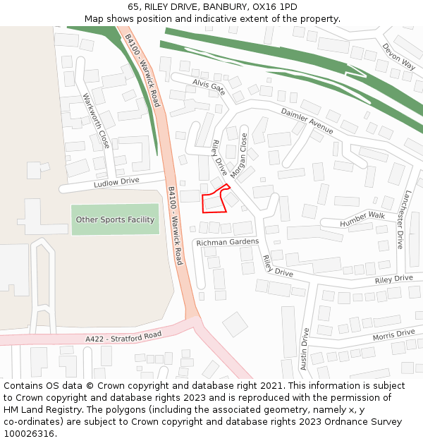 65, RILEY DRIVE, BANBURY, OX16 1PD: Location map and indicative extent of plot