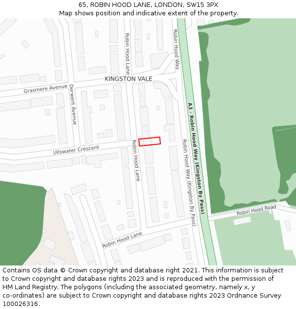 65, ROBIN HOOD LANE, LONDON, SW15 3PX: Location map and indicative extent of plot